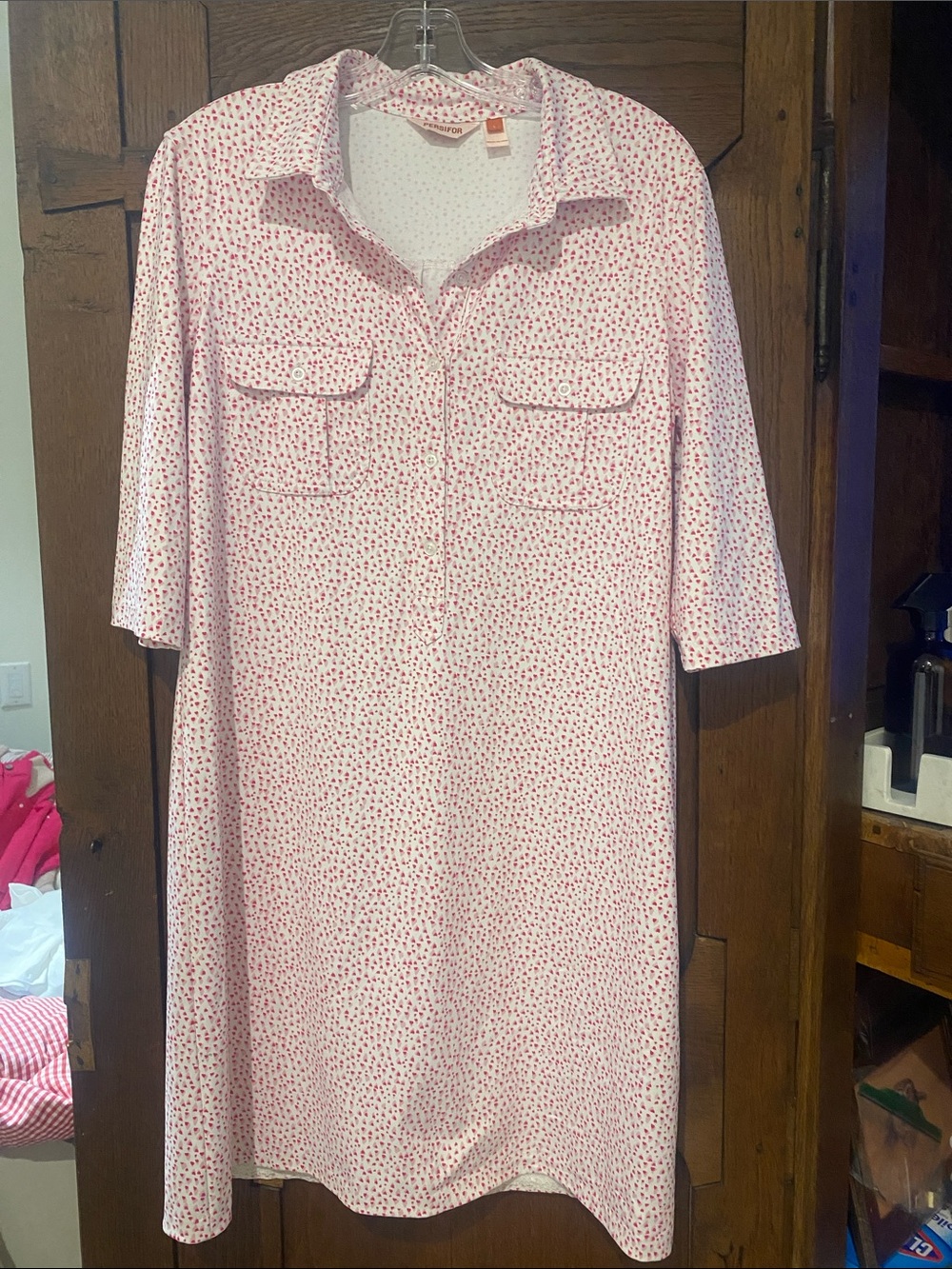 Persifor Light Pink heart Printed Button-Front Shirt Dress